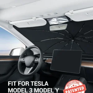 BASENOR 2017-2026 Tesla Model Y Model 3 Windshield Sunshade Umbrell [Nano Ice Crystal Particle] Front Window Shade, Coating 100% Heat Protection Retractable Sunshades view 2