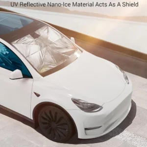 BASENOR 2017-2026 Tesla Model Y Model 3 Windshield Sunshade Umbrell [Nano Ice Crystal Particle] Front Window Shade, Coating 100% Heat Protection Retractable Sunshades view 4