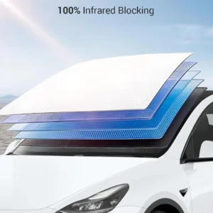 BASENOR 2017-2026 Tesla Model Y Model 3 Windshield Sunshade Umbrell [Nano Ice Crystal Particle] Front Window Shade, Coating 100% Heat Protection Retractable Sunshades view 6