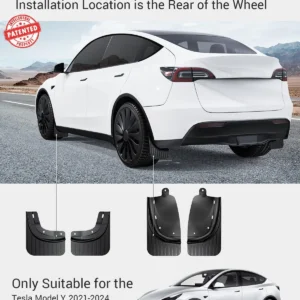 BASENOR Tesla Model Y Mud Flaps Splash Guards, Aerodynamic Fender [No Drilling No Tape] [Paint Protection] All Weather Tire Protector Mudflaps for Model Y 2020-2024 Exterior Accessories view 2