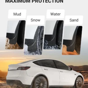BASENOR Tesla Model Y Mud Flaps Splash Guards, Aerodynamic Fender [No Drilling No Tape] [Paint Protection] All Weather Tire Protector Mudflaps for Model Y 2020-2024 Exterior Accessories view 3