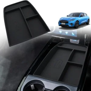 BestEvMod for Mustang Mach E Center Console Organizer with Phone Charge Area, Mobile Charge Area Tray, Center Console Storage Box for Mach E 2021-2024 Interior Accessories (Black) view 1