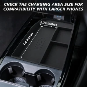 BestEvMod for Mustang Mach E Center Console Organizer with Phone Charge Area, Mobile Charge Area Tray, Center Console Storage Box for Mach E 2021-2024 Interior Accessories (Black) view 2
