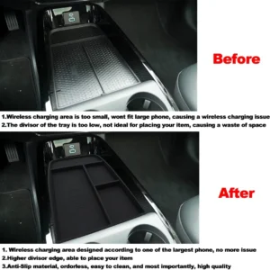 BestEvMod for Mustang Mach E Center Console Organizer with Phone Charge Area, Mobile Charge Area Tray, Center Console Storage Box for Mach E 2021-2024 Interior Accessories (Black) view 3