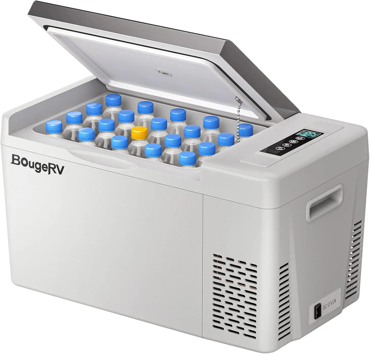 BougeRV 23 Quart 12V portable fridge in an EV trunk