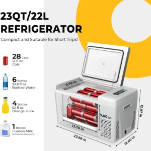 BougeRV 12 Volt Refrigerator 12V Car Fridge 23 Quart Portable Freezer Compressor Cooler 12/24V DC 110~240 Volt AC for Truck Van RV Camper SUV Travel Camping Road Trips Tailgating -7℉~50℉ view 5