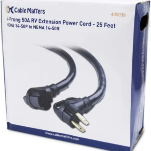 Cable Matters 4 Prong 50 AMP RV Extension Cord 25 ft with Easy-Grip Handles, 6/8 AWG, NEMA 14-50 Extension Cord, Compatible with Tesla Plug/EV Plug / J1772 Connector (NEMA 14-50P to 14-50R)