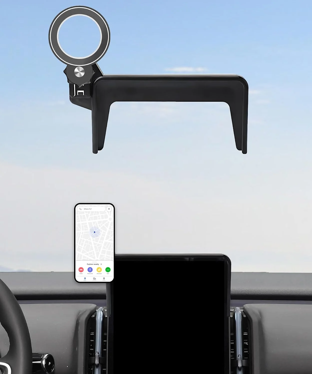 Magnetic phone mount attached to Volvo EX30 screen