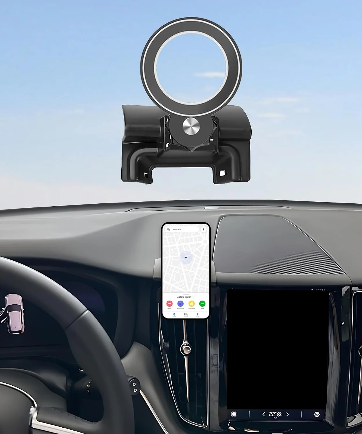 Car Phone Holder for 2025 2026 Volvo EX30 12.3-inch Screen Accessories | MagSafe Strong Magnetic Clip Cell Phone Mount, 360° Rotatable Hands-Free Holder, Not Block Air Vents