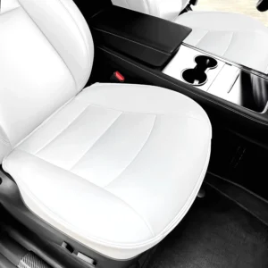 Car Seat Cover 2pcs Front Nappa Leather Fit for Tesla Model Y/3 Car Seat Bottom Protector, Wear-Resistant for 2020 2021 2022 2023 2024 Model Y Model 3 Accessories (Front White) view 1