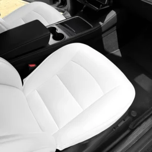 Car Seat Cover 2pcs Front Nappa Leather Fit for Tesla Model Y/3 Car Seat Bottom Protector, Wear-Resistant for 2020 2021 2022 2023 2024 Model Y Model 3 Accessories (Front White) view 2