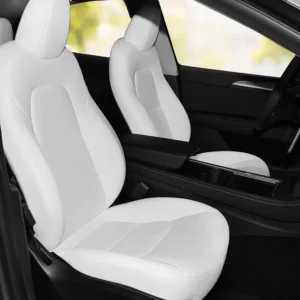 Car Seat Cover 2pcs Front Nappa Leather Fit for Tesla Model Y/3 Car Seat Bottom Protector, Wear-Resistant for 2020 2021 2022 2023 2024 Model Y Model 3 Accessories (Front White) view 3