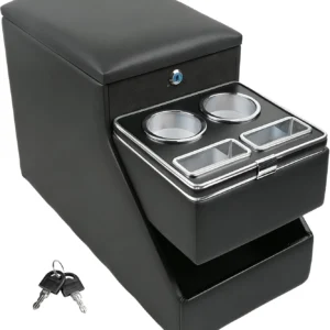 Center Console Organizer for Minivans, SUVs & Middle Van Seats - Floor-Mounted Lockable Storage Box with Dual Cup Holders, Ideal for Vehicle Interior view 1
