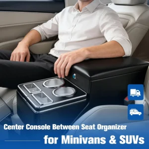 Center Console Organizer for Minivans, SUVs & Middle Van Seats - Floor-Mounted Lockable Storage Box with Dual Cup Holders, Ideal for Vehicle Interior view 2