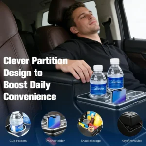 Center Console Organizer for Minivans, SUVs & Middle Van Seats - Floor-Mounted Lockable Storage Box with Dual Cup Holders, Ideal for Vehicle Interior view 4