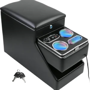 Center Console Organizer for Minivans, SUVs & Middle Van Seats - Floor-Mounted Lockable Storage Box with Dual Cup Holders, Ideal for Vehicle Interior view 7