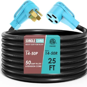 CircleCord 50 Amp 25 Feet RV/EV Extension Cord, Heavy Duty 6/3+8/1 Gauge STW Wire, NEMA 14-50P/R Suit for Tesla Model 3/S/X/Y EV Charging and RV Trailer Campers view 1