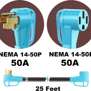 CircleCord 50 Amp 25 Feet RV/EV Extension Cord, Heavy Duty 6/3+8/1 Gauge STW Wire, NEMA 14-50P/R Suit for Tesla Model 3/S/X/Y EV Charging and RV Trailer Campers view 2