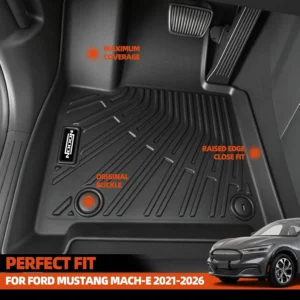 Custom Fit Floor Mats for Ford Mustang Mach-E 2021-2026, All Weather TPE Floor Liners with Trunk Mat & Backrest Protectors, Odorless Full Set Interior Accessories view 2