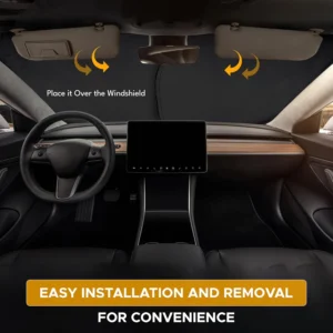 EcoNour Tesla Windshield Sun Shade for Model 3/Y 2017-2026, Foldable Front Window Sunshade Heat & UV Blocker for Tesla Interior Accessories view 2