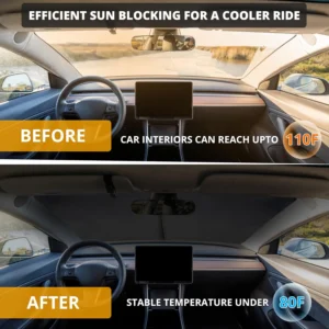 EcoNour Tesla Windshield Sun Shade for Model 3/Y 2017-2026, Foldable Front Window Sunshade Heat & UV Blocker for Tesla Interior Accessories view 4