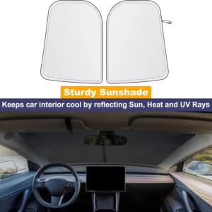 EcoNour Tesla Windshield Sun Shade for Model 3/Y 2017-2026, Foldable Front Window Sunshade Heat & UV Blocker for Tesla Interior Accessories