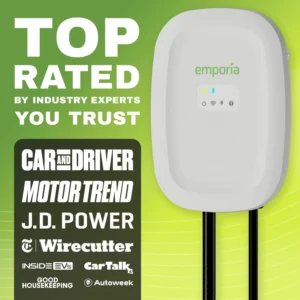 EMPORIA Level 2 EV Charger w/ J1772 Connector — 48 Amp, 240V WiFi Enabled Electric Vehicle Charging Station, 25ft Cable, NEMA 14-50, White view 2