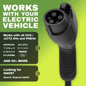 EMPORIA Level 2 EV Charger w/ J1772 Connector — 48 Amp, 240V WiFi Enabled Electric Vehicle Charging Station, 25ft Cable, NEMA 14-50, White view 4