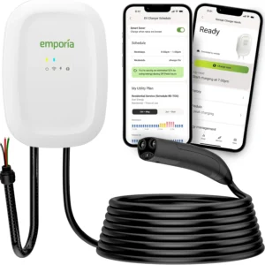 EMPORIA Level 2 EV Charger w/NACS, Compatible with Tesla - 48 amp Electric Car Charger, Preconfigured for Hardwired Install with Whip, UL/Energy Star WiFi-Enabled EVSE, 24ft Cable, White view 1