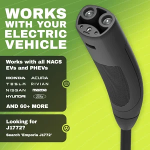 EMPORIA Level 2 EV Charger w/NACS, Compatible with Tesla - 48 amp Electric Car Charger, Preconfigured for Hardwired Install with Whip, UL/Energy Star WiFi-Enabled EVSE, 24ft Cable, White view 4