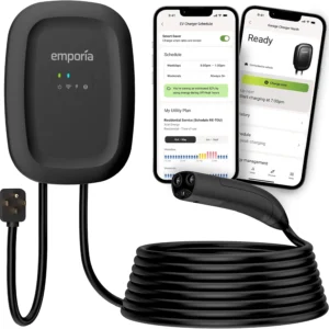 EMPORIA Level 2 EV Charger w/NACS, Compatible with Tesla - 48 amp Electric Car Charger, Preconfigured for Hardwired Install with Whip, UL/Energy Star WiFi-Enabled EVSE, 24ft Cable, White