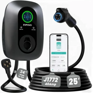 EV Charger Level 2 40 Amp - J1772 NEMA 14-50 Smart Electric Car Charger, NEMA Type 4 Waterproof, 25ft Cable, WiFi App Control, Outdoor Wall Mount EVSE, ETL & FCC Certified view 1