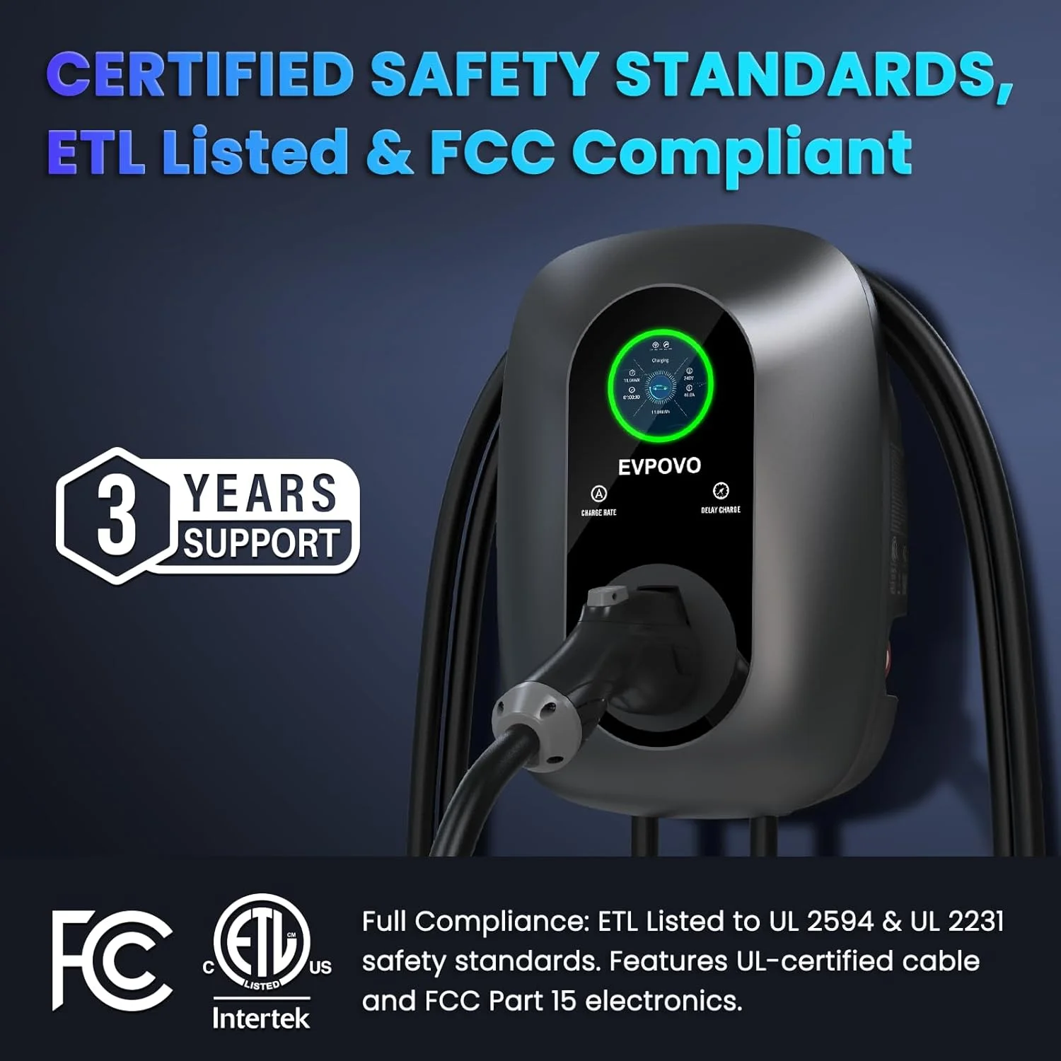 ETL and FCC safety certification badges