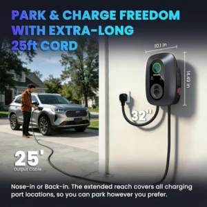 EV Charger Level 2 40 Amp - J1772 NEMA 14-50 Smart Electric Car Charger, NEMA Type 4 Waterproof, 25ft Cable, WiFi App Control, Outdoor Wall Mount EVSE, ETL & FCC Certified