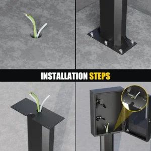 EV Charger Pedestal, Outdoor EV Charger Stand, Pedestal for Charging Station, Applicable to All Charging Case Styles, Floor Mounted, All Weather, Electric Vehicle Pile, Stainless Steel, Black view 3