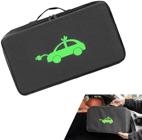 EV Charging Cable Storage Bag, Portable Rectangle Car Charger Cable Organizer Bag, Easy-clean Cord Hoses Carry Case, Universal for EV Cars (Black)