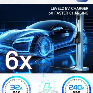 EVDANCE Level 2 EV Charger (32Amp, 240V, NEMA 14-50P), 7.68kW Fast Portable & Home Electric Car Charger with 25ft Cable, Adjustable Current/Delay Chargin for J1772 EVs view 3