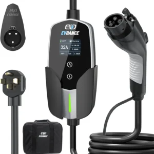 EVDANCE Level 2 EV Charger (32Amp, 240V, NEMA 14-50P), 7.68kW Fast Portable & Home Electric Car Charger with 25ft Cable, Adjustable Current/Delay Chargin for J1772 EVs