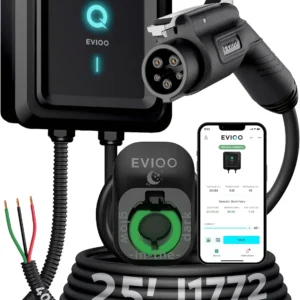 EVIQO Level 2 EV Charger, 48 Amp 240V, J1772 Charger for Non-Tesla EVs, 25ft Cable, WiFi (2.4GHz) Smart App, Weatherproof Indoor/Outdoor (IP66, NEMA 4), UL & ETL Certified, Hardwired, 11.5kW view 1
