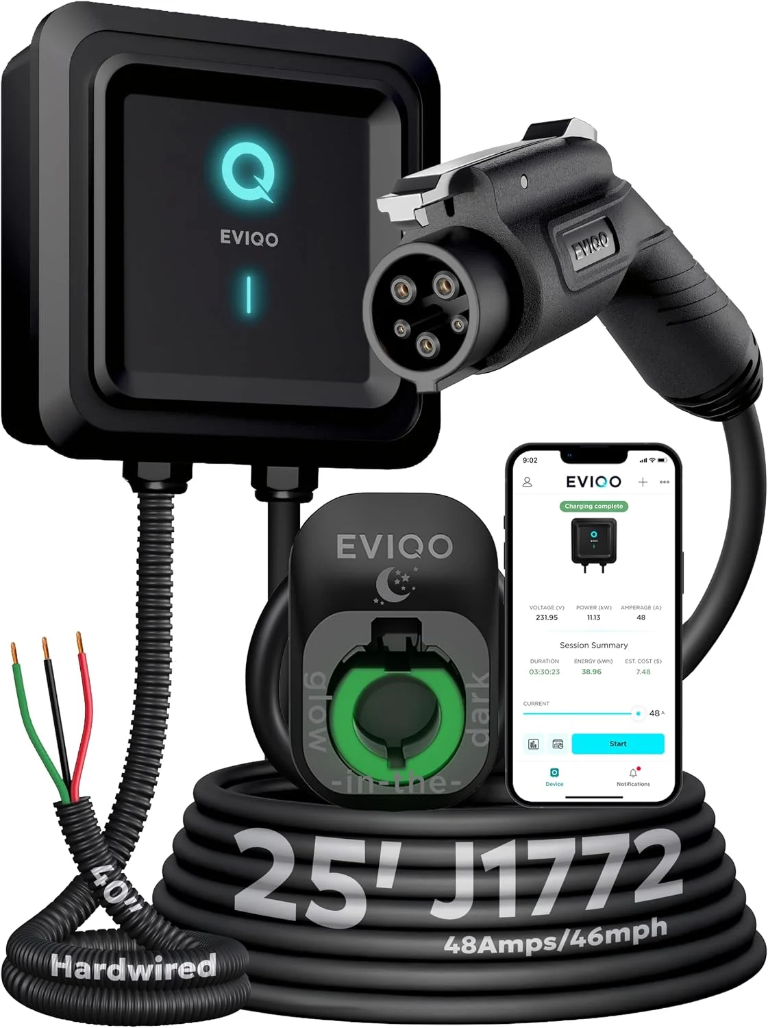 EVIQO Level 2 EV Charger installed in a modern garage