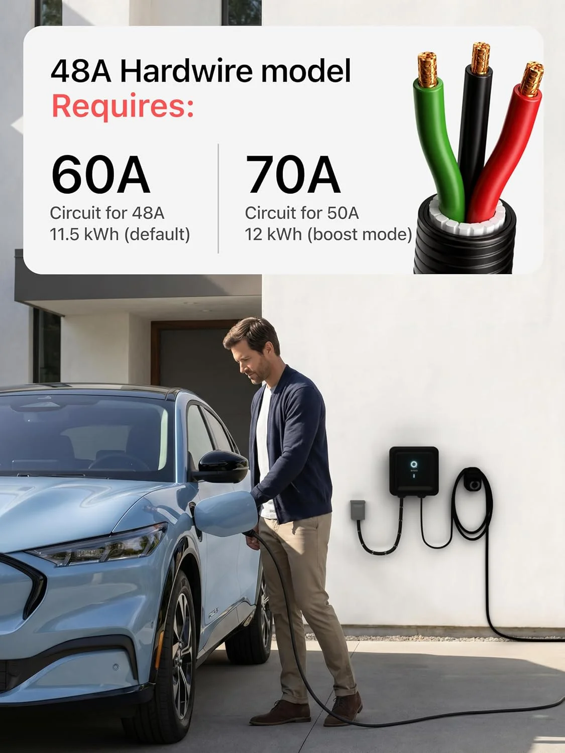 Wide view of the 25ft EVIQO charging cable