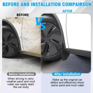 Fit for Tesla Model Y Mud Flaps (2021-2024) - No Drill Required Splash Guards, OEM Fit All Weather Protection, Set of 4 Black view 2