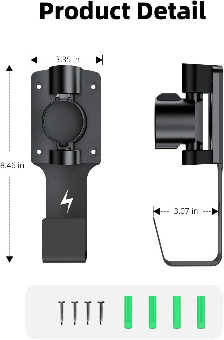 FOCSPROD EV Charger Holder, with 180° Rotation Nozzle Dock, Metal J-Hook for SAE J1772 Charger Holder Organizer Wall-Mount Connector Electric Vehicle Charging Cable Car Accessories