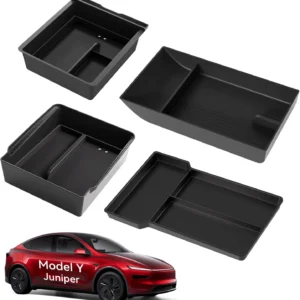 for Tesla New Model Y Juniper Center Console Organizer Tray Divided Storage Double Layer Space Slide smoothly Model Y 2025 2026 Accessorie - 4 PCS, Black view 1