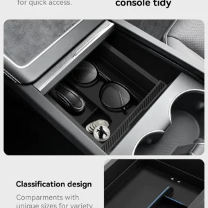 for Tesla New Model Y Juniper Center Console Organizer Tray Divided Storage Double Layer Space Slide smoothly Model Y 2025 2026 Accessorie - 4 PCS, Black view 3
