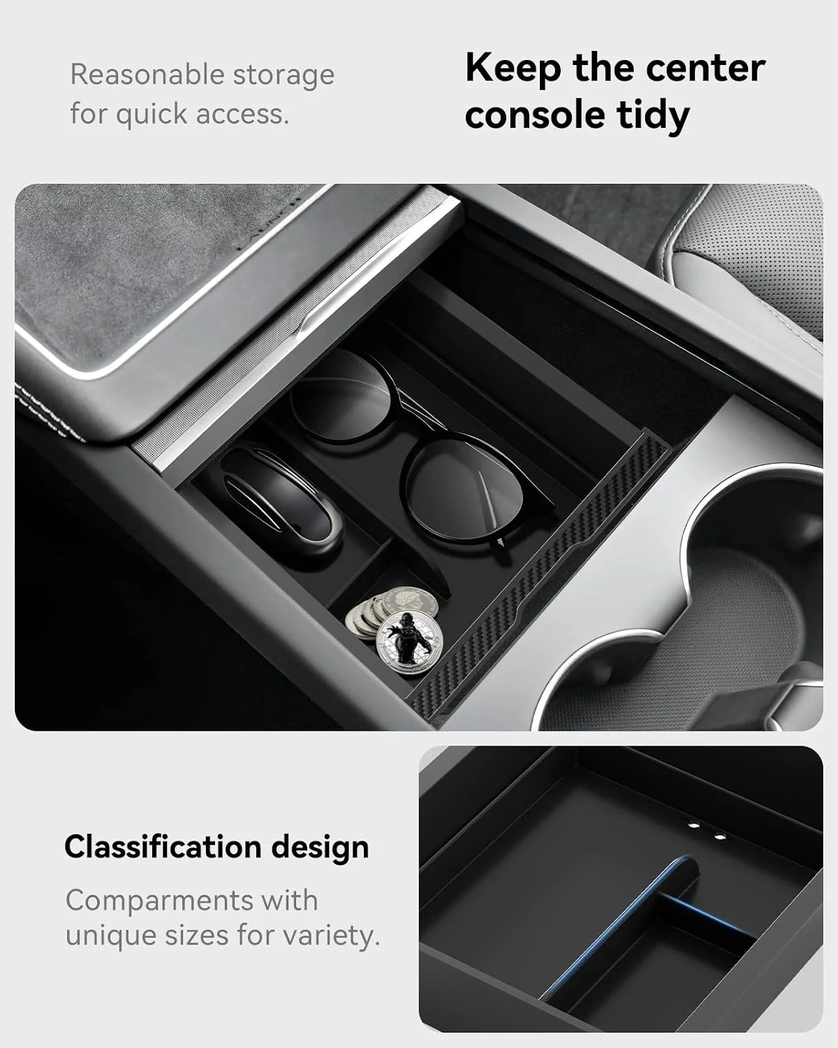 Non-slip silent silicone interior for Tesla accessories