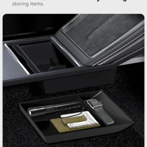 for Tesla New Model Y Juniper Center Console Organizer Tray Divided Storage Double Layer Space Slide smoothly Model Y 2025 2026 Accessorie - 4 PCS, Black view 4
