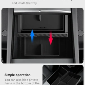 for Tesla New Model Y Juniper Center Console Organizer Tray Divided Storage Double Layer Space Slide smoothly Model Y 2025 2026 Accessorie - 4 PCS, Black view 6