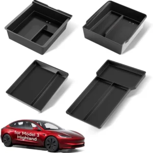 for Tesla New Model Y Juniper Center Console Organizer Tray Divided Storage Double Layer Space Slide smoothly Model Y 2025 2026 Accessorie - 4 PCS, Black view 7