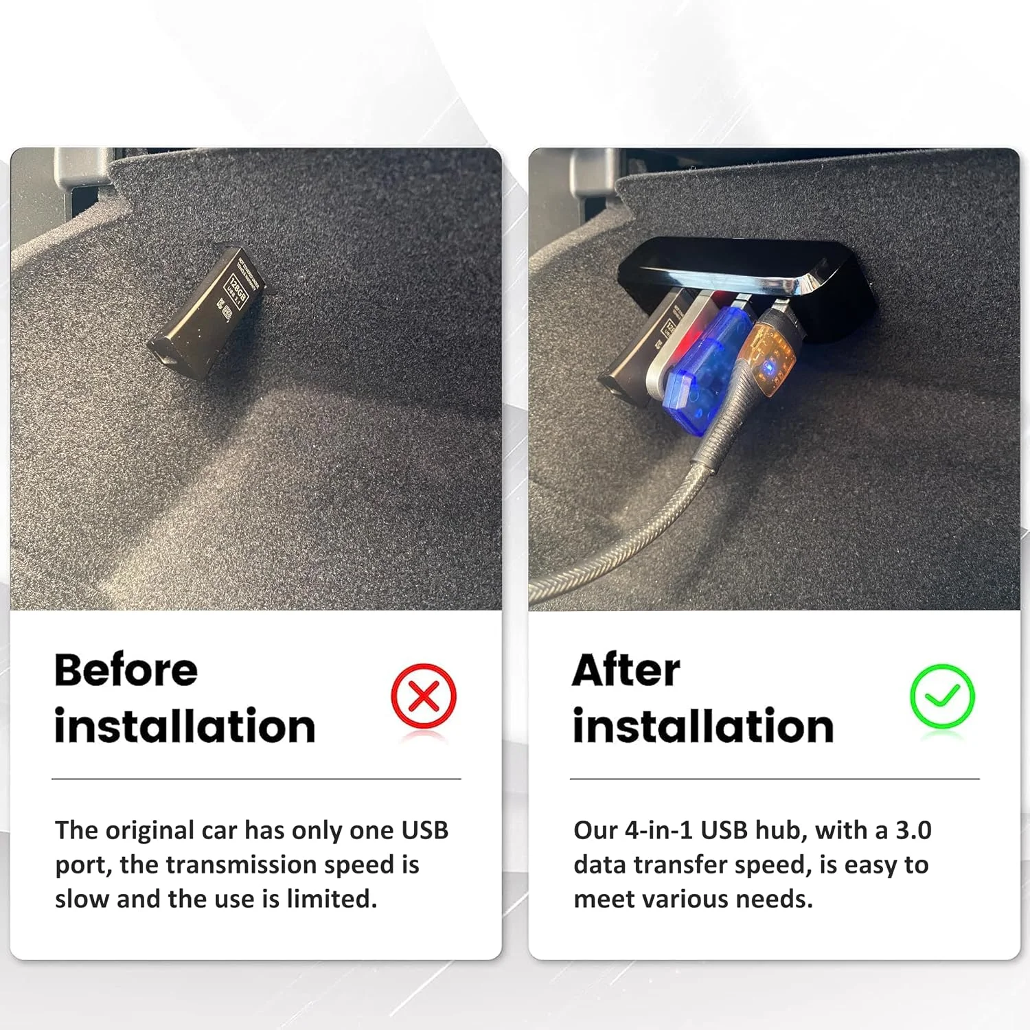 Dashcam connected to Tesla USB hub in glove box